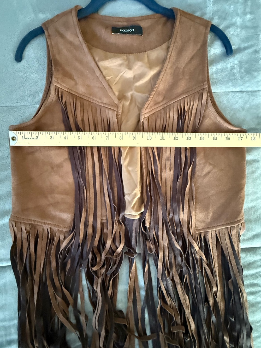 Dokotoo Brown Faux Suede Fringe Vest - Boho Women’s Vest Size M - Picture 7 of 8